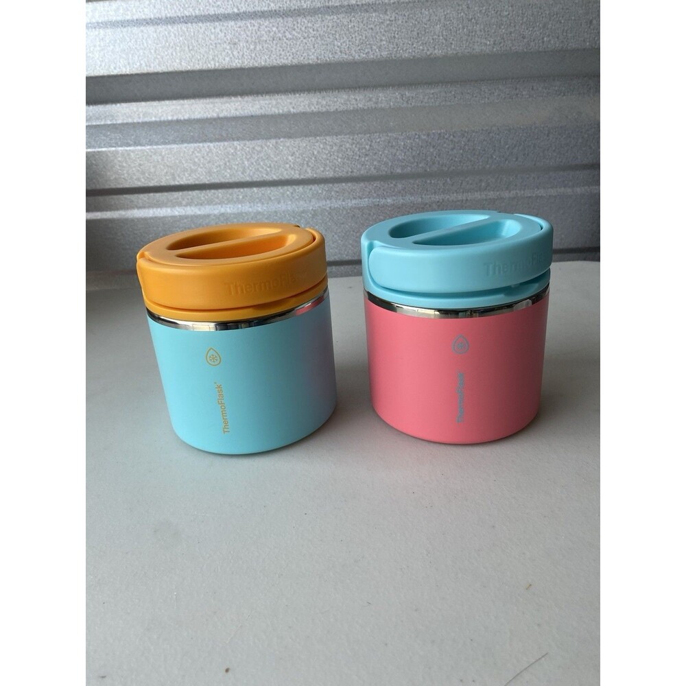 ThermoFlask 20 oz Insulated Food Jar Set 2-Pack Pink Blue Stainless Steel Vacuum